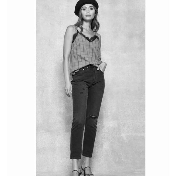 Vici Plaid Lace Cami Top, Medium. Olive and Black Anti-clean. Punk. Rebel - Picture 2 of 15